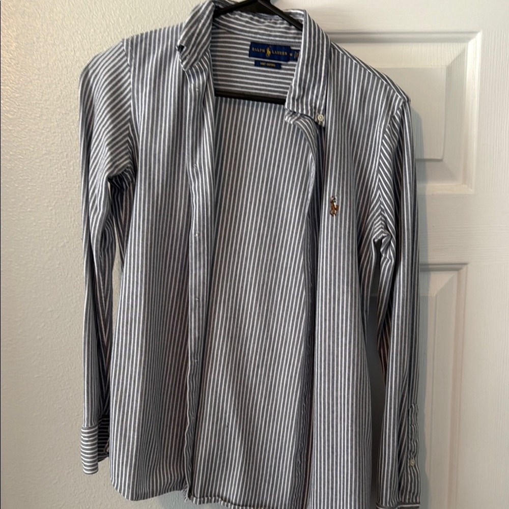 Polo by Ralph Lauren Women’s Gray and White Striped Shirt